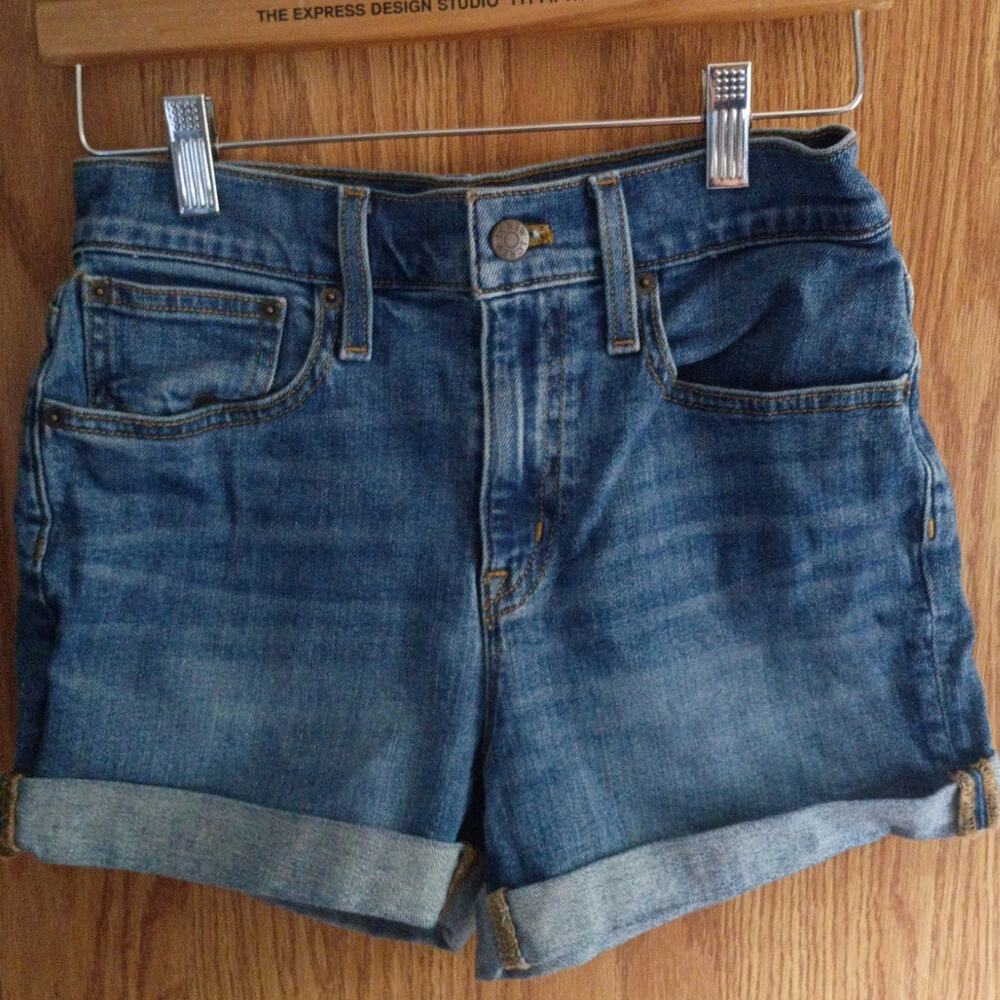 J.Crew Classic Denim Shorts 24" Sz 00 Cuffed Medium Wash Re-Imagined Stretch